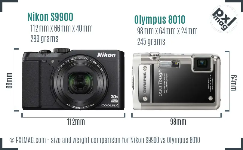 Nikon S9900 vs Olympus 8010 size comparison