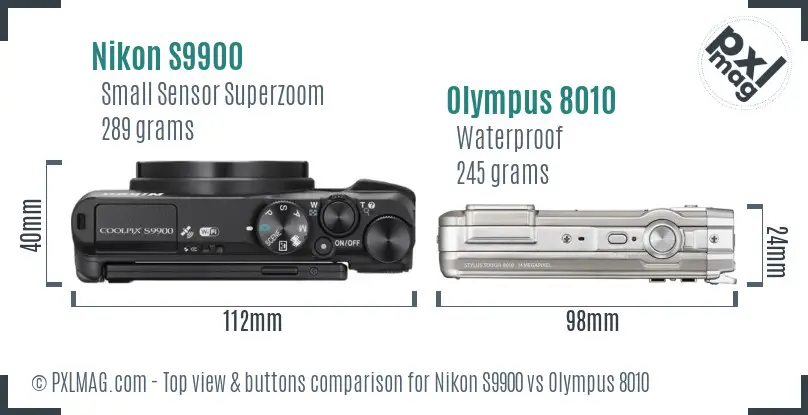 Nikon S9900 vs Olympus 8010 top view buttons comparison