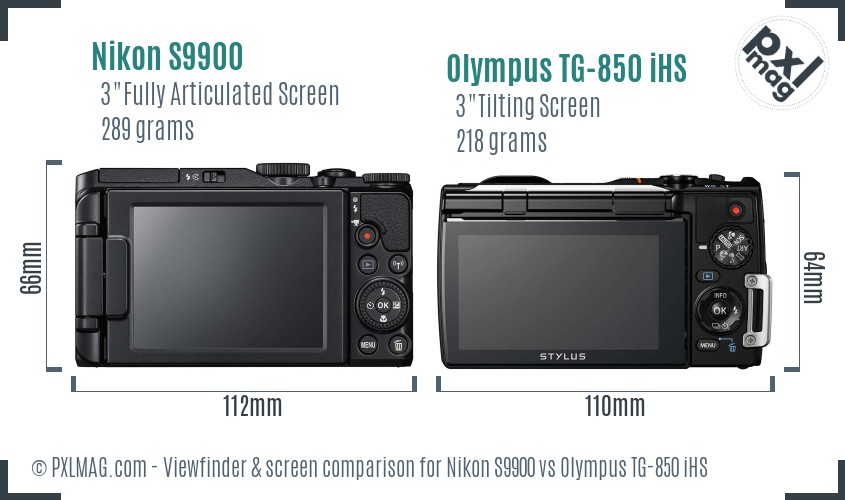 Nikon S9900 vs Olympus TG-850 iHS Screen and Viewfinder comparison