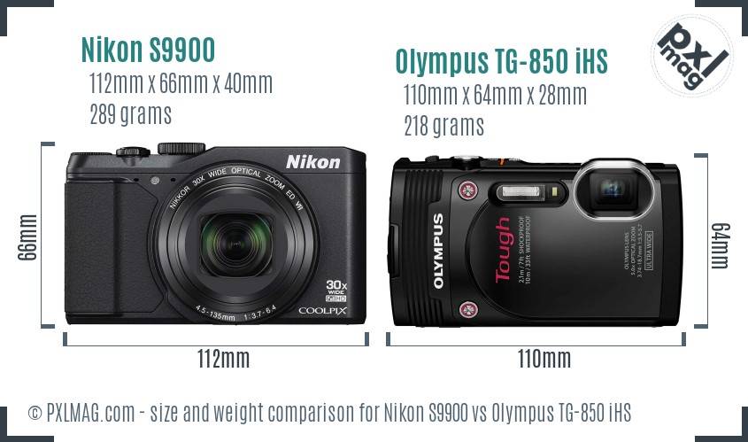 Nikon S9900 vs Olympus TG-850 iHS size comparison Nikon S9900 vs Olympus TG-850 iHS size comparison
