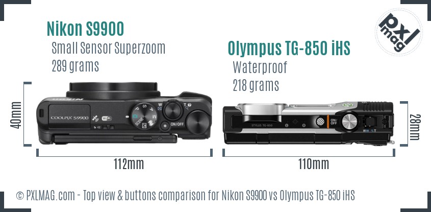 Nikon S9900 vs Olympus TG-850 iHS top view buttons comparison