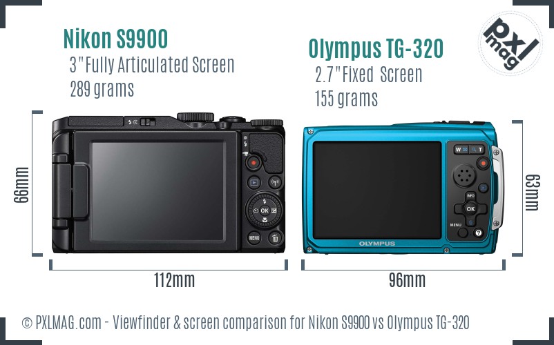 Nikon S9900 vs Olympus TG-320 Screen and Viewfinder comparison