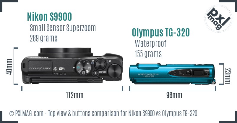 Nikon S9900 vs Olympus TG-320 top view buttons comparison