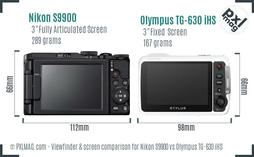 Nikon S9900 vs Olympus TG-630 iHS Screen and Viewfinder comparison