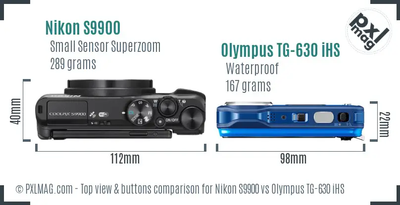 Nikon S9900 vs Olympus TG-630 iHS top view buttons comparison