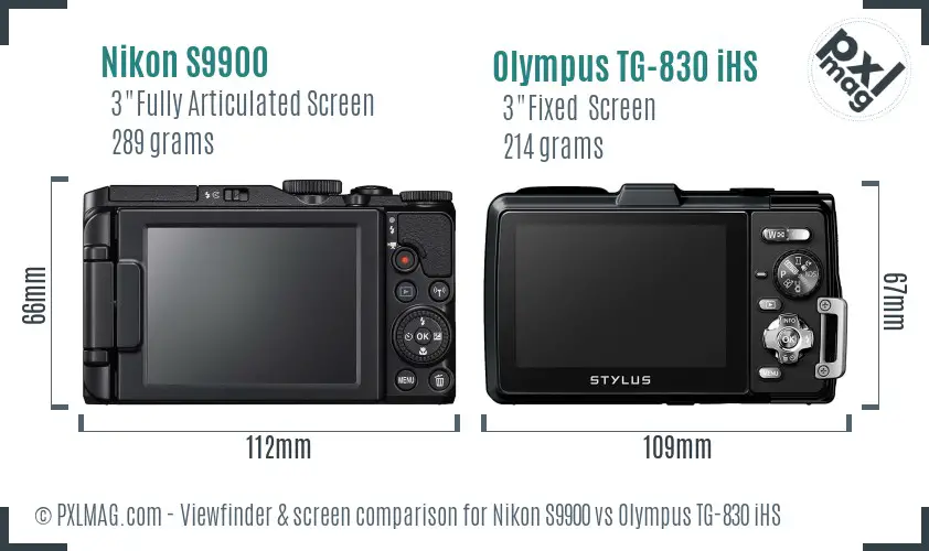 Nikon S9900 vs Olympus TG-830 iHS Screen and Viewfinder comparison