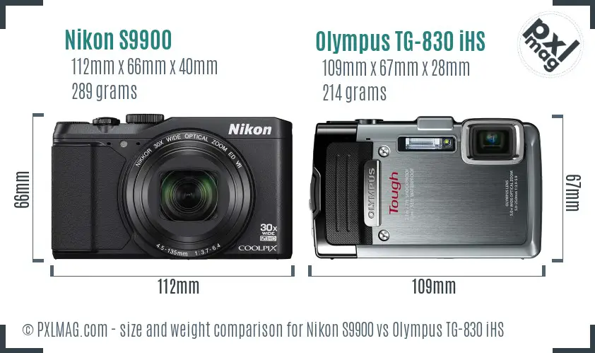 Nikon S9900 vs Olympus TG-830 iHS size comparison