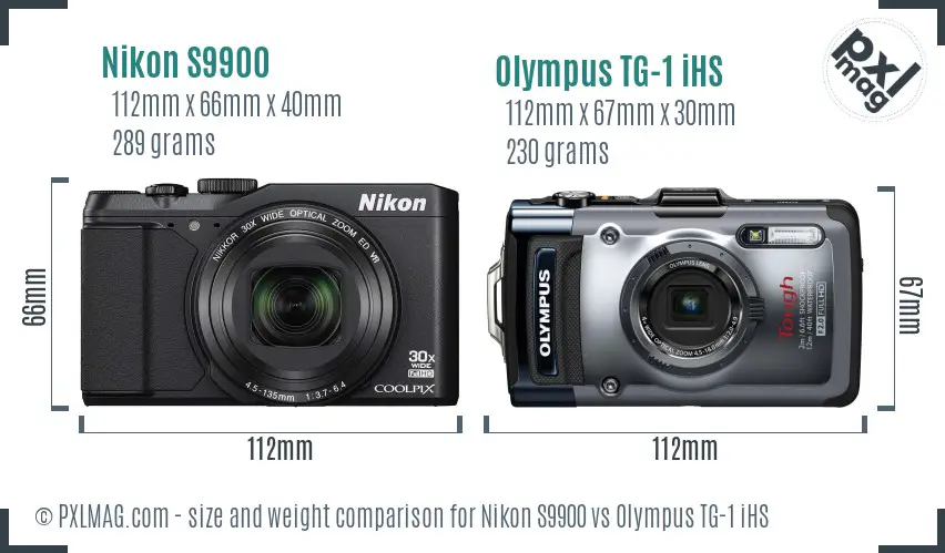 Nikon S9900 vs Olympus TG-1 iHS size comparison