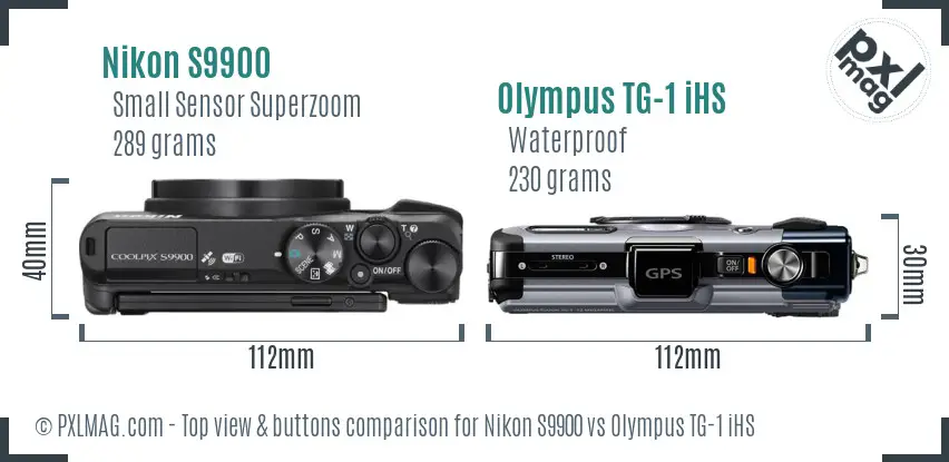 Nikon S9900 vs Olympus TG-1 iHS top view buttons comparison