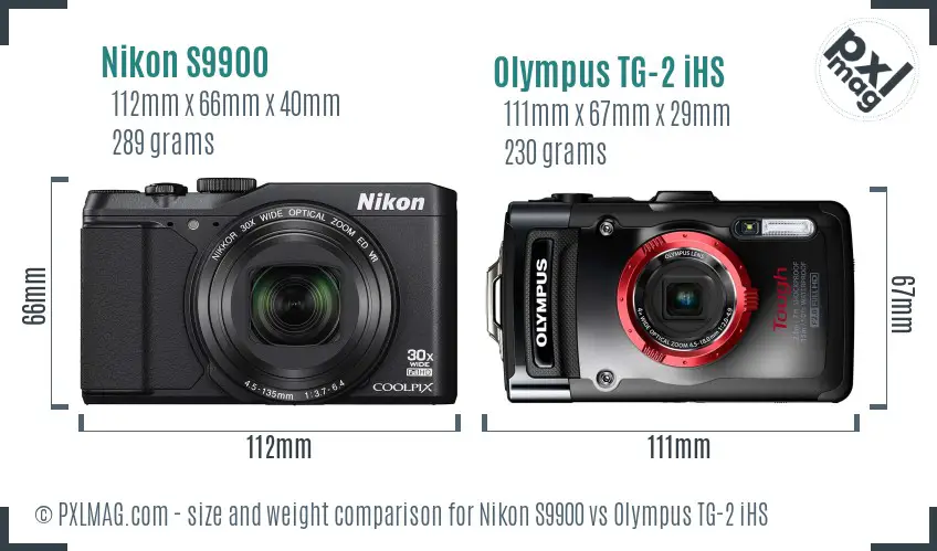 Nikon S9900 vs Olympus TG-2 iHS size comparison