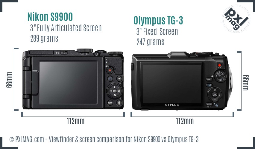 Nikon S9900 vs Olympus TG-3 Screen and Viewfinder comparison