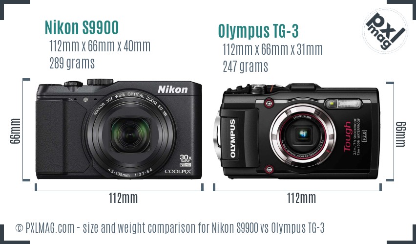 Nikon S9900 vs Olympus TG-3 size comparison