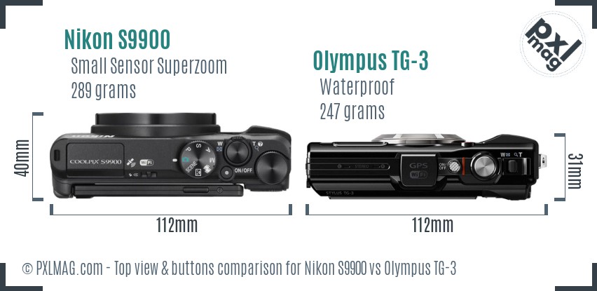 Nikon S9900 vs Olympus TG-3 top view buttons comparison