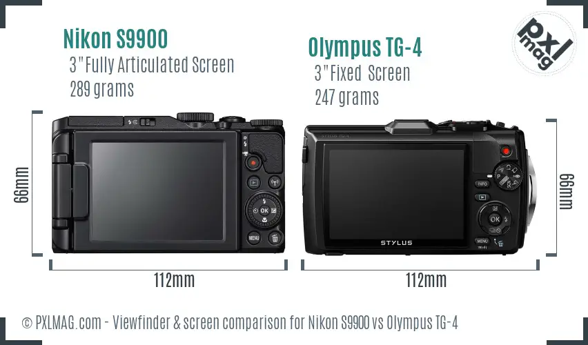 Nikon S9900 vs Olympus TG-4 Screen and Viewfinder comparison
