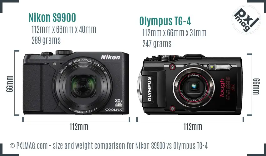 Nikon S9900 vs Olympus TG-4 size comparison