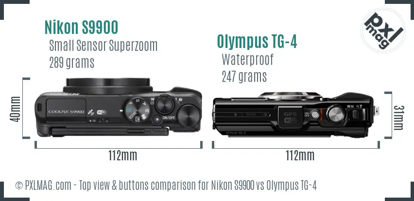 Nikon S9900 vs Olympus TG-4 top view buttons comparison