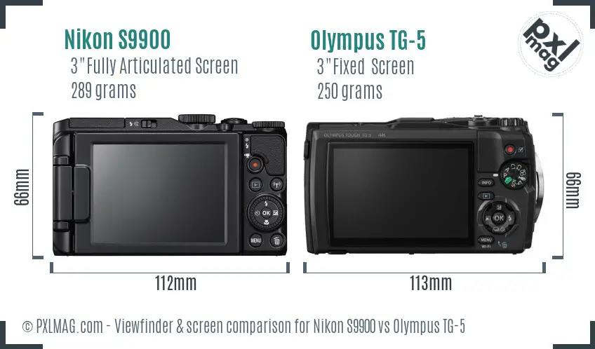 Nikon S9900 vs Olympus TG-5 Screen and Viewfinder comparison