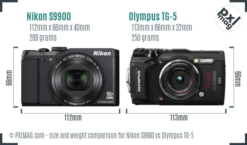 Nikon S9900 vs Olympus TG-5 size comparison