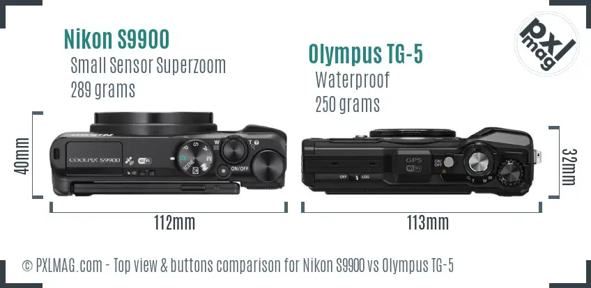 Nikon S9900 vs Olympus TG-5 top view buttons comparison