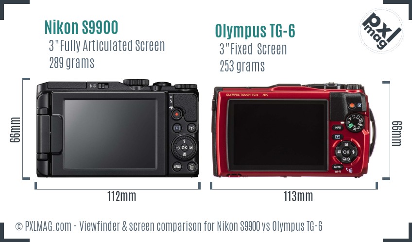 Nikon S9900 vs Olympus TG-6 Screen and Viewfinder comparison