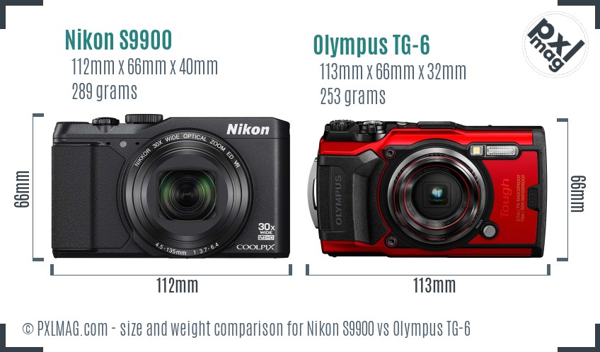 Nikon S9900 vs Olympus TG-6 size comparison