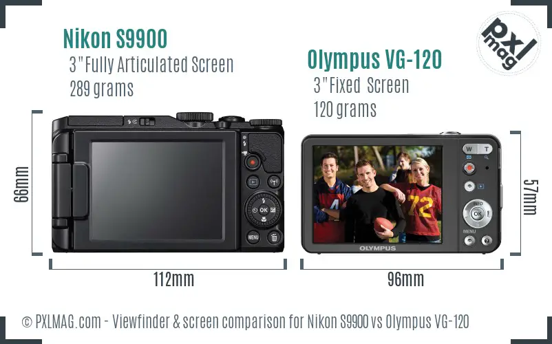 Nikon S9900 vs Olympus VG-120 Screen and Viewfinder comparison