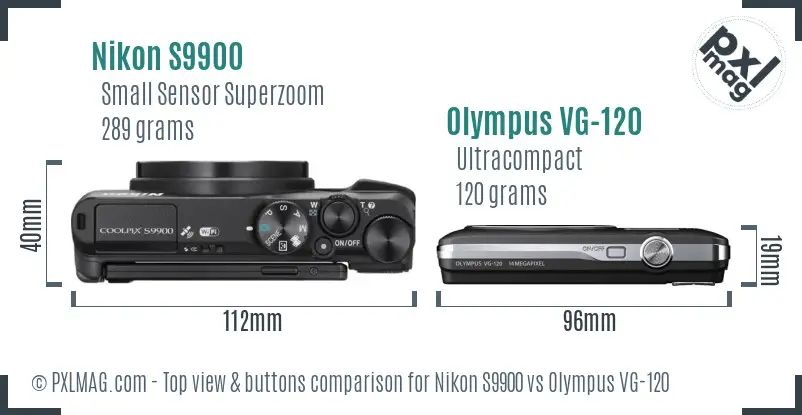Nikon S9900 vs Olympus VG-120 top view buttons comparison