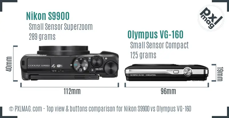 Nikon S9900 vs Olympus VG-160 top view buttons comparison Nikon S9900 vs Olympus VG-160 top view buttons comparison