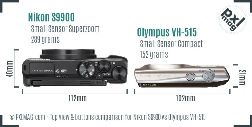 Nikon S9900 vs Olympus VH-515 top view buttons comparison