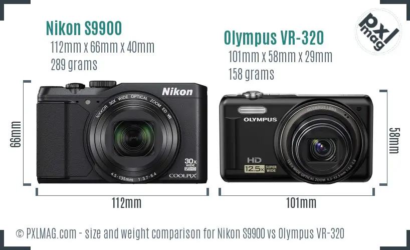 Nikon S9900 vs Olympus VR-320 size comparison