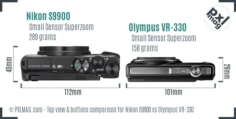 Nikon S9900 vs Olympus VR-330 top view buttons comparison