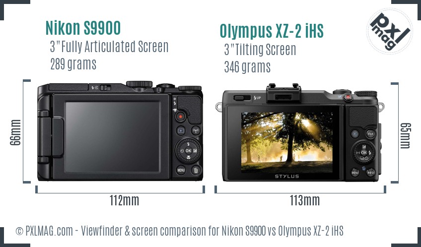 Nikon S9900 vs Olympus XZ-2 iHS Screen and Viewfinder comparison