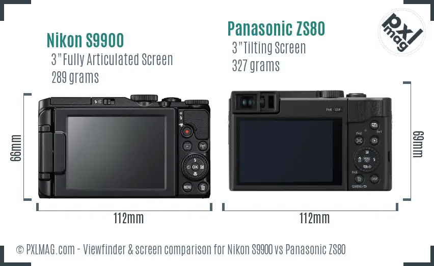 Nikon S9900 vs Panasonic ZS80 Screen and Viewfinder comparison