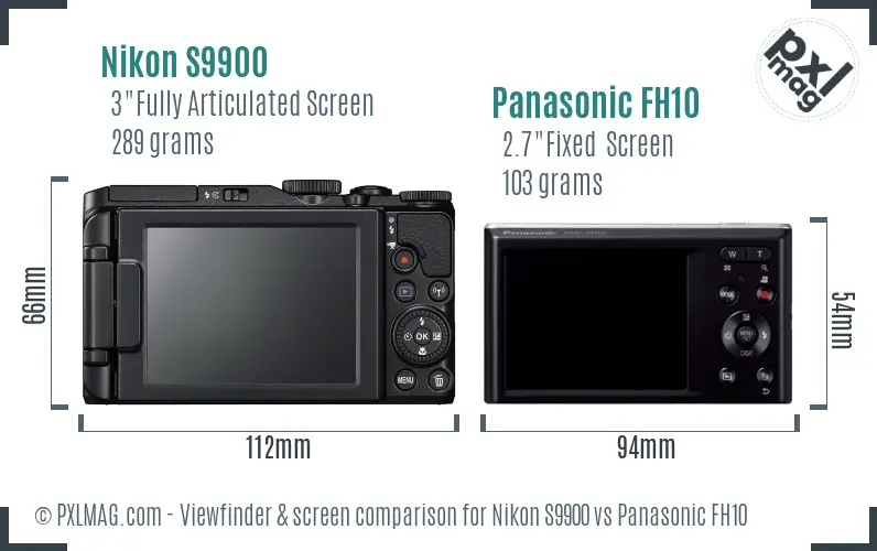Nikon S9900 vs Panasonic FH10 Screen and Viewfinder comparison