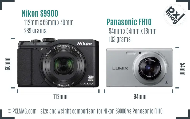 Nikon S9900 vs Panasonic FH10 size comparison