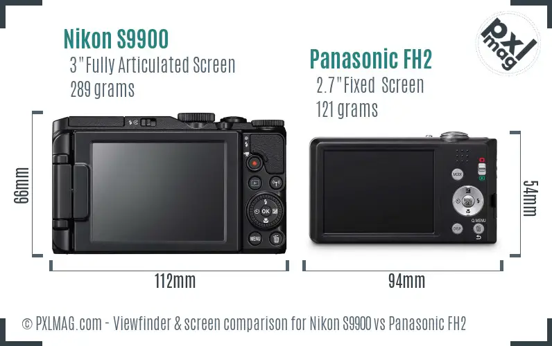 Nikon S9900 vs Panasonic FH2 Screen and Viewfinder comparison