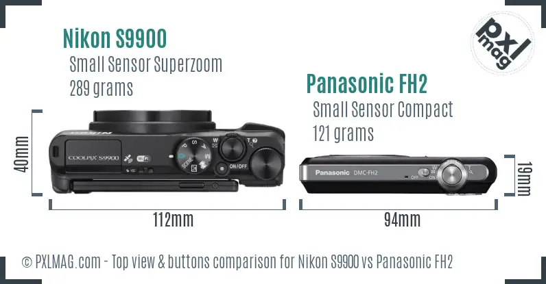 Nikon S9900 vs Panasonic FH2 top view buttons comparison