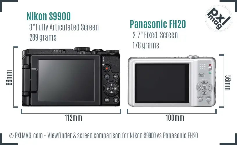 Nikon S9900 vs Panasonic FH20 Screen and Viewfinder comparison