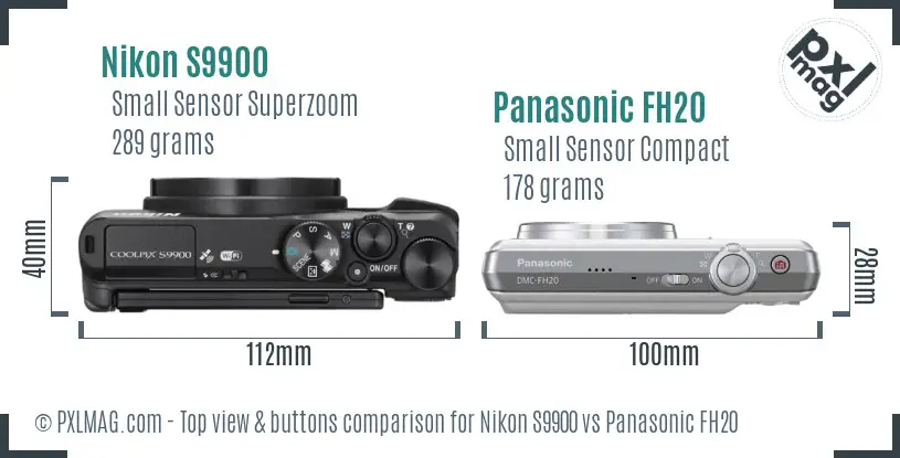 Nikon S9900 vs Panasonic FH20 top view buttons comparison