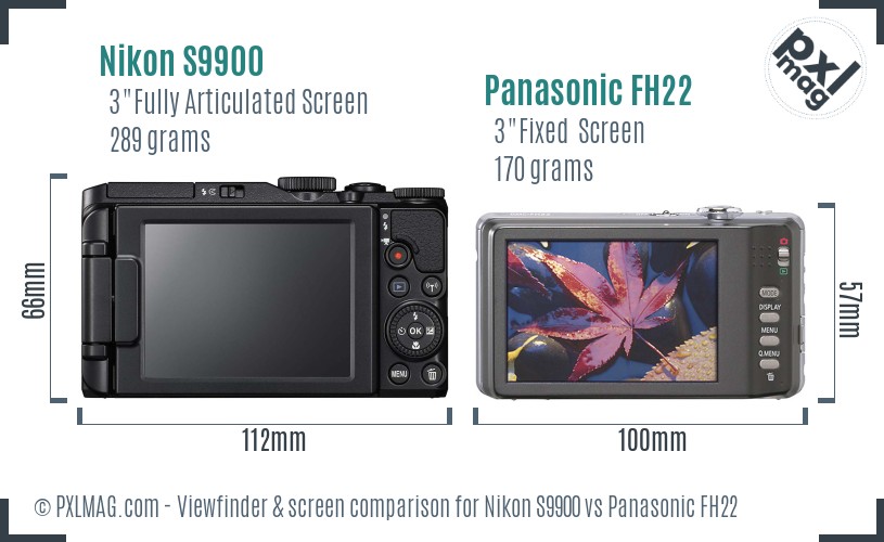 Nikon S9900 vs Panasonic FH22 Screen and Viewfinder comparison