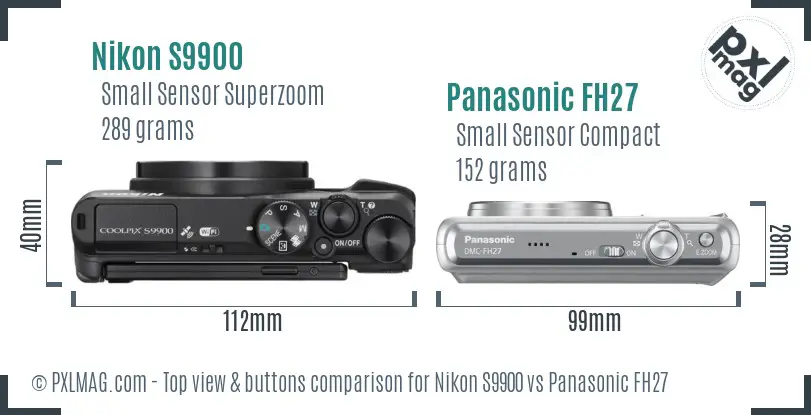 Nikon S9900 vs Panasonic FH27 top view buttons comparison Nikon S9900 vs Panasonic FH27 top view buttons comparison