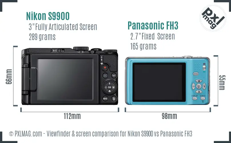 Nikon S9900 vs Panasonic FH3 Screen and Viewfinder comparison