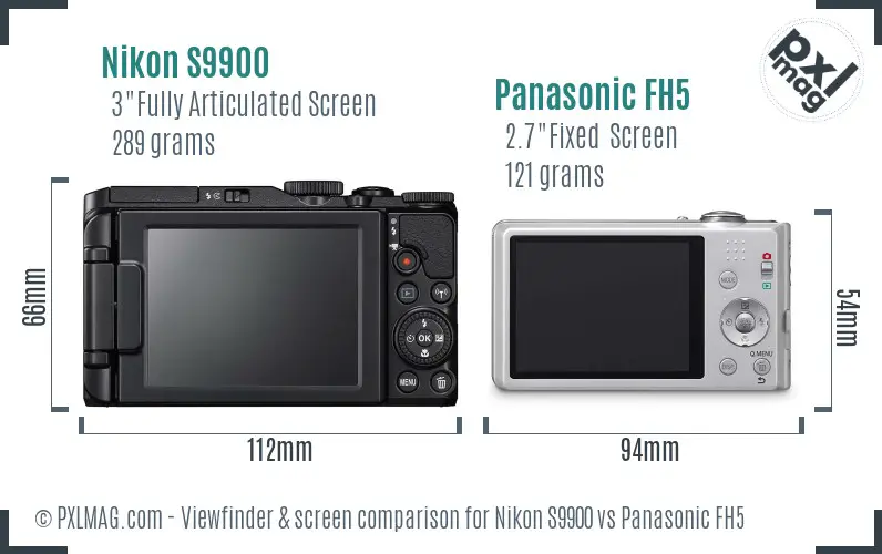 Nikon S9900 vs Panasonic FH5 Screen and Viewfinder comparison