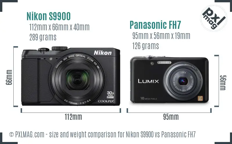 Nikon S9900 vs Panasonic FH7 size comparison