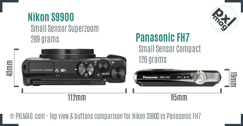 Nikon S9900 vs Panasonic FH7 top view buttons comparison