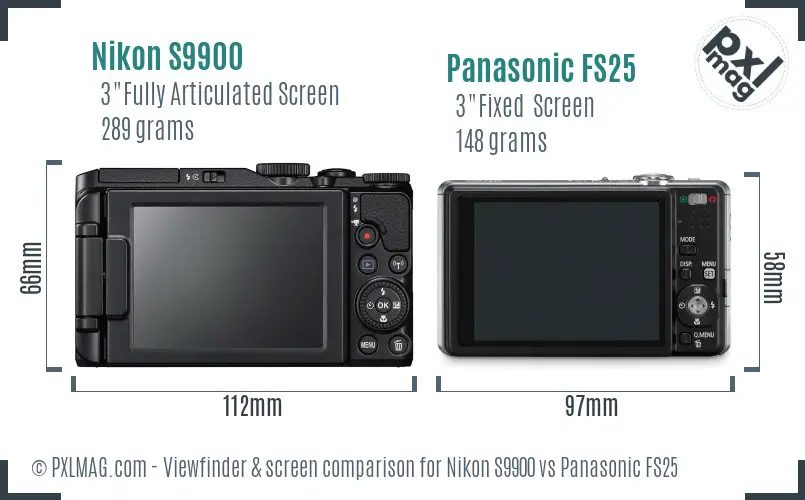 Nikon S9900 vs Panasonic FS25 Screen and Viewfinder comparison