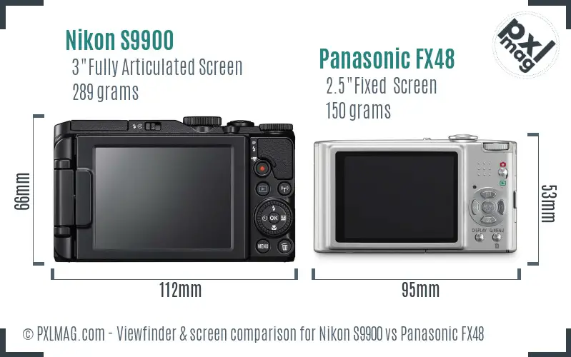 Nikon S9900 vs Panasonic FX48 Screen and Viewfinder comparison