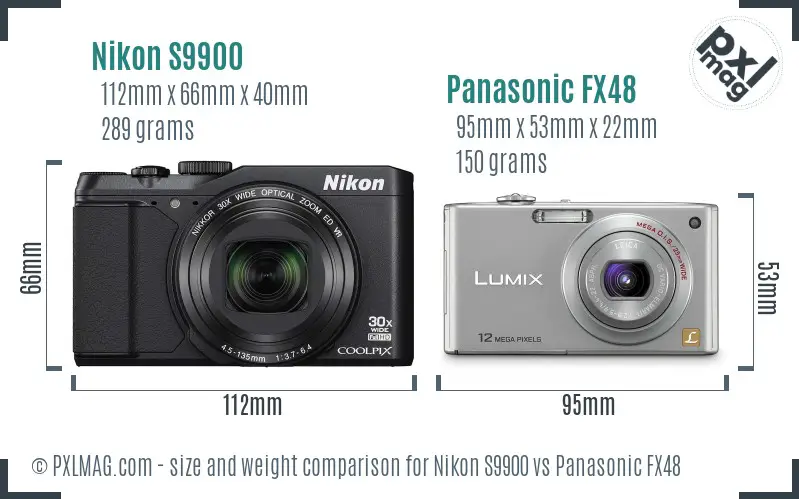 Nikon S9900 vs Panasonic FX48 size comparison