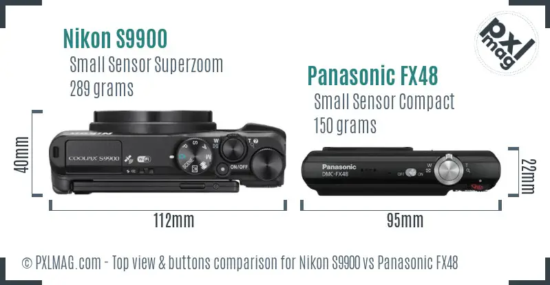 Nikon S9900 vs Panasonic FX48 top view buttons comparison