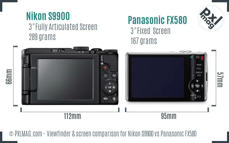 Nikon S9900 vs Panasonic FX580 Screen and Viewfinder comparison